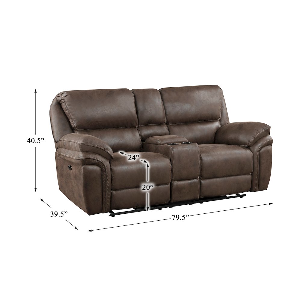 Proctor Microfiber Power Double Reclining Love Seat In Brown. Picture 4