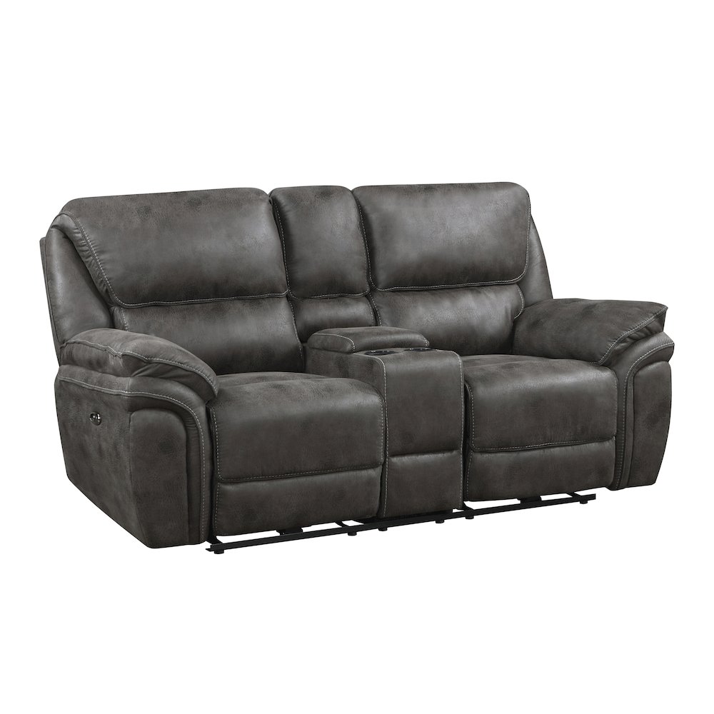Proctor Microfiber Power Double Reclining Love Seat In Gray. Picture 1