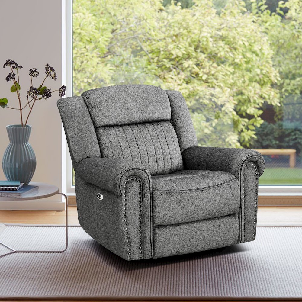 Brennen Microfiber Power Reclining Chair In Charcoal. Picture 2