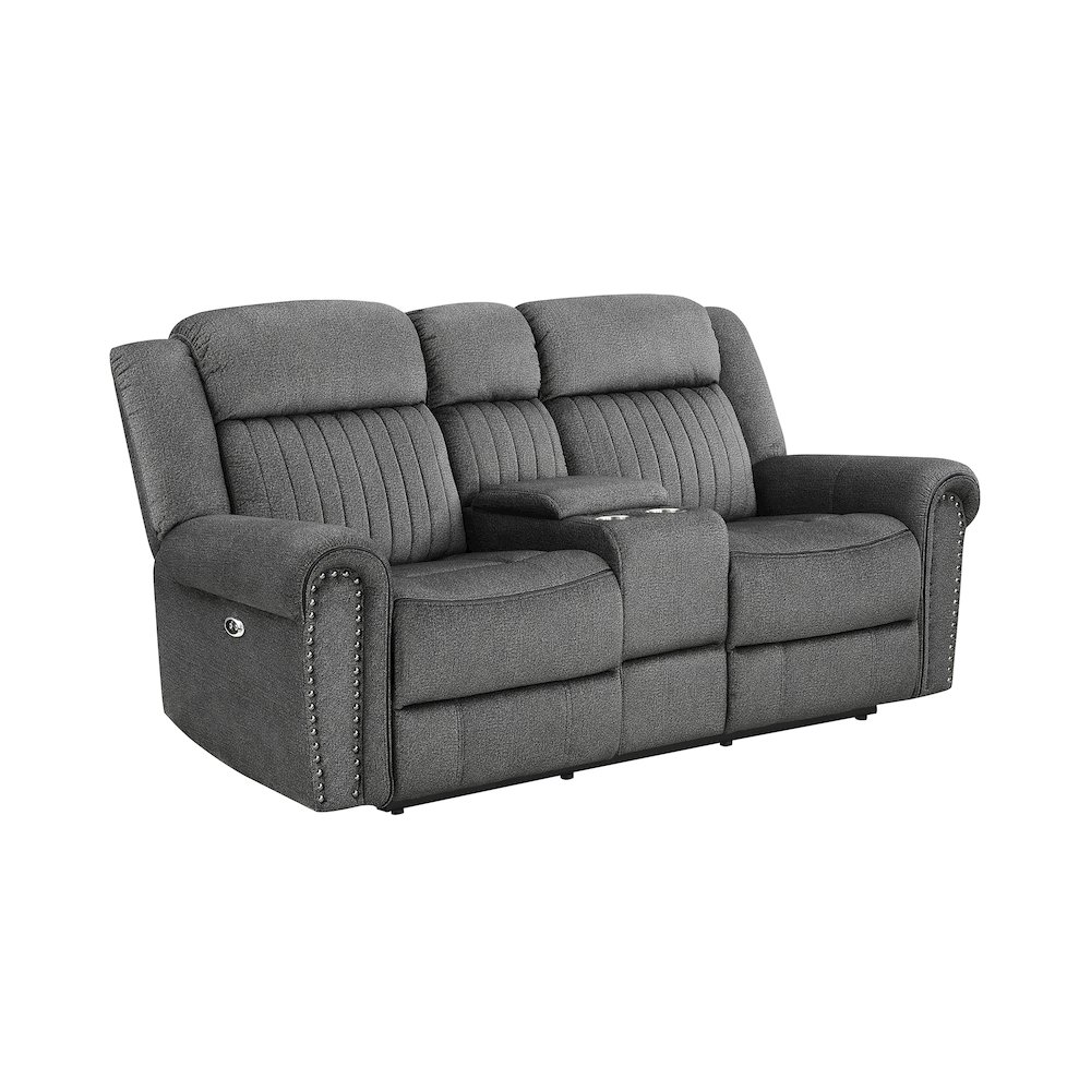 Brennen Microfiber Power Double Reclining Love Seat In Charcoal. Picture 1