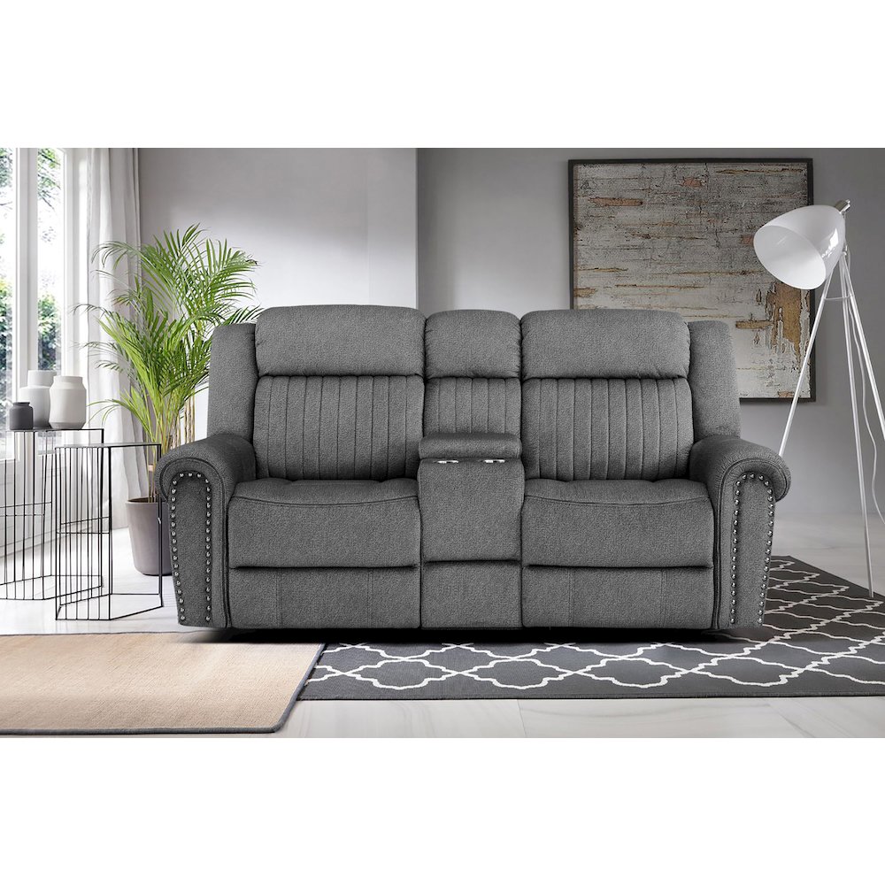 Brennen Microfiber Power Double Reclining Love Seat In Charcoal. Picture 2