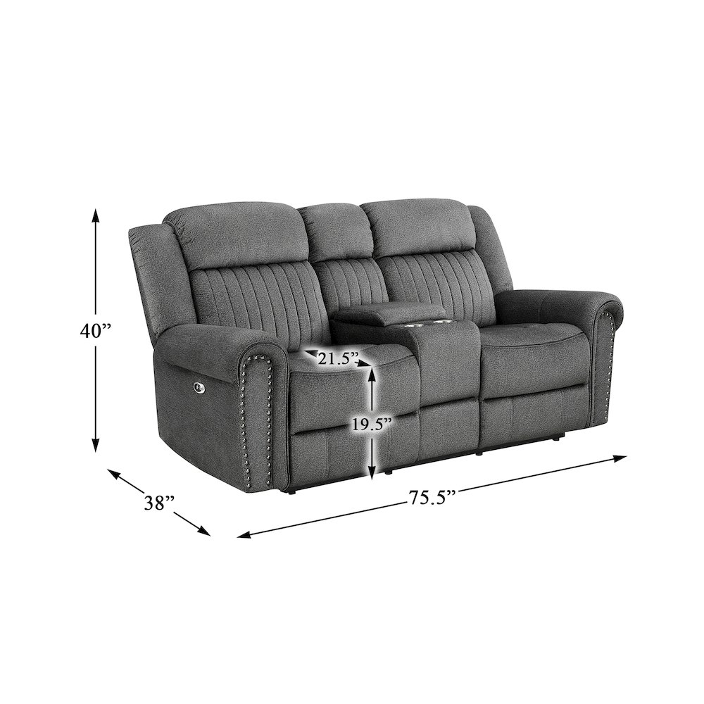 Brennen Microfiber Power Double Reclining Love Seat In Charcoal. Picture 4