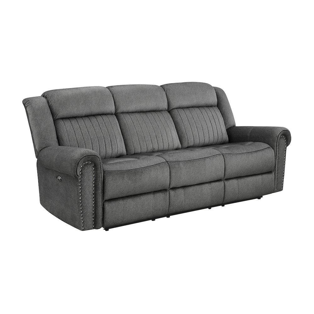 Brennen Microfiber Power Double Reclining Sofa In Charcoal. Picture 1