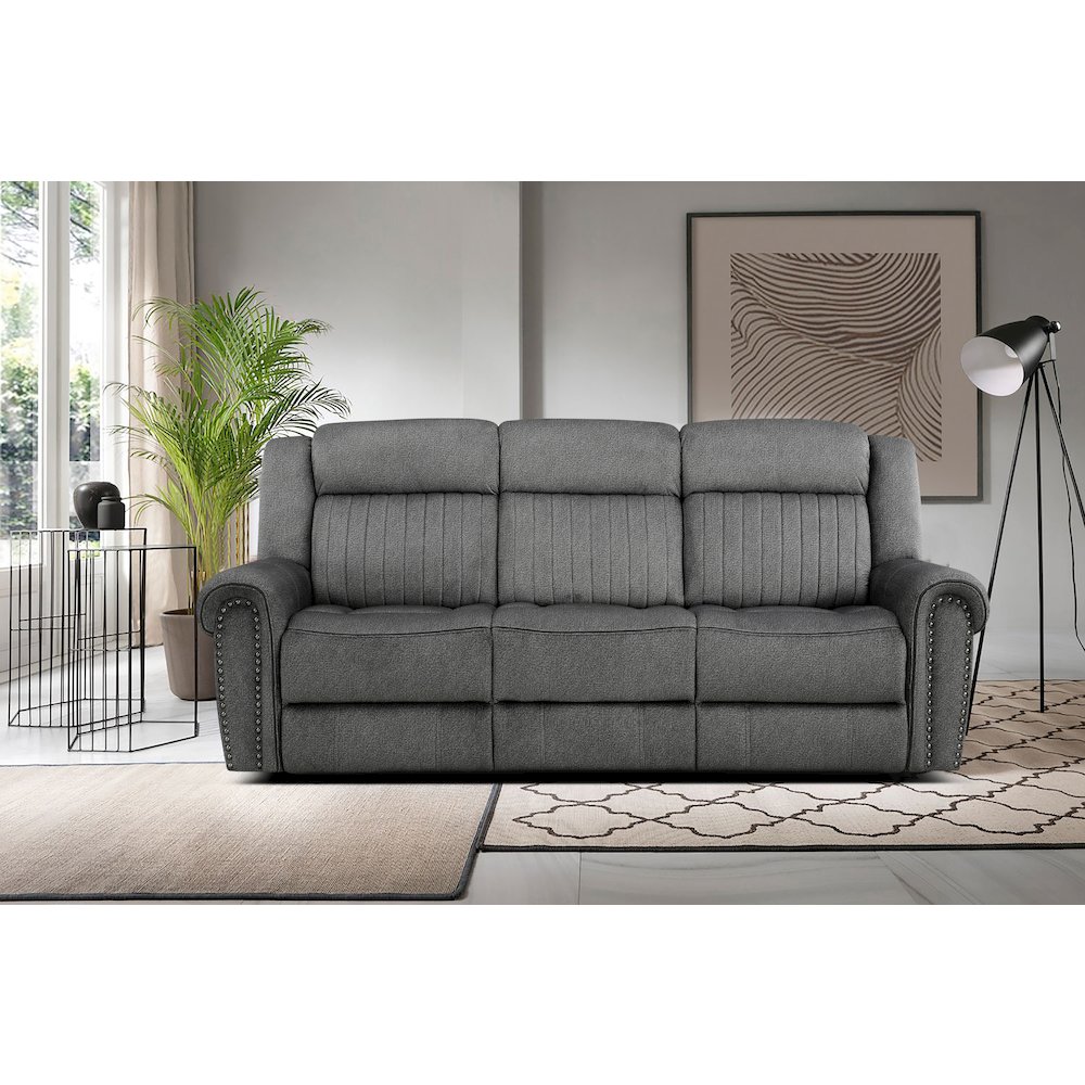 Brennen Microfiber Power Double Reclining Sofa In Charcoal. Picture 2