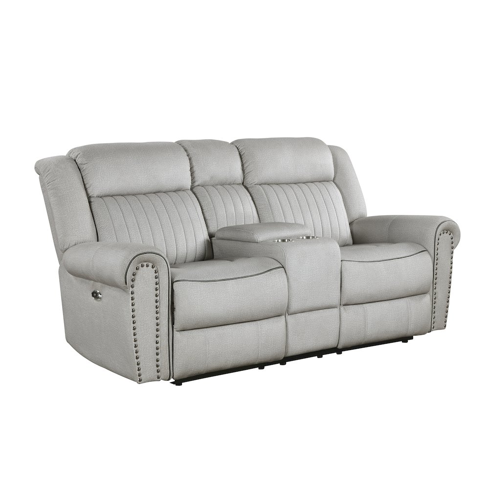 Lexicon Brennen Microfiber Power Double Reclining Love Seat in Mist. Picture 1