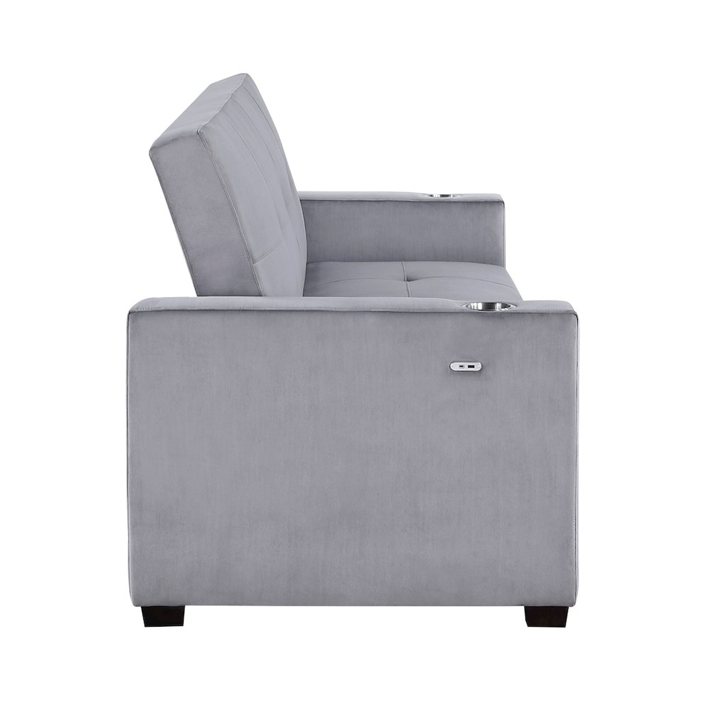 Lexicon Grady Velvet Convertible Sofa with Hidden Storage and Cup Holders, Gray. Picture 4