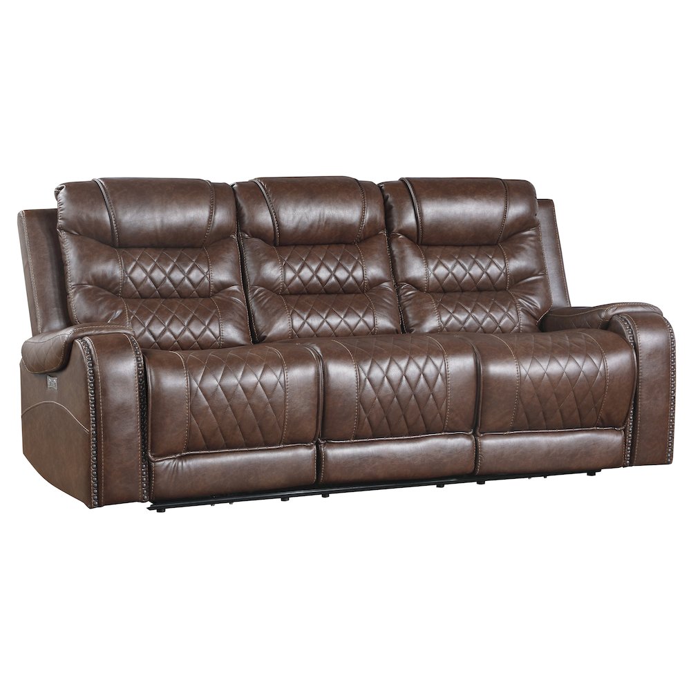 Putnam Faux Leather Power Double Reclining Sofa In Brown. Picture 2