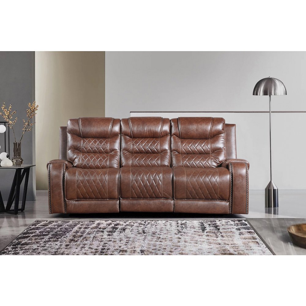 Putnam Faux Leather Power Double Reclining Sofa In Brown. Picture 3