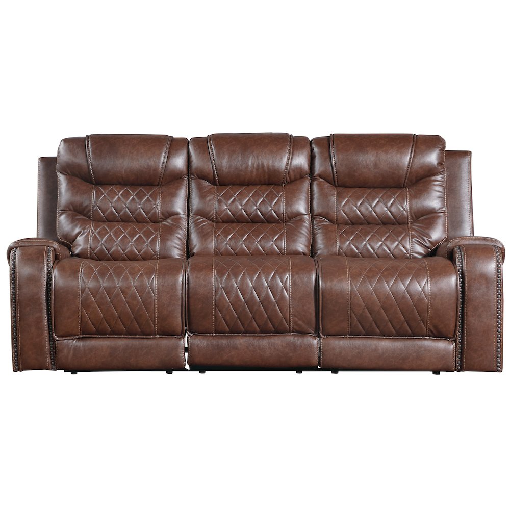 Putnam Faux Leather Power Double Reclining Sofa In Brown. Picture 4