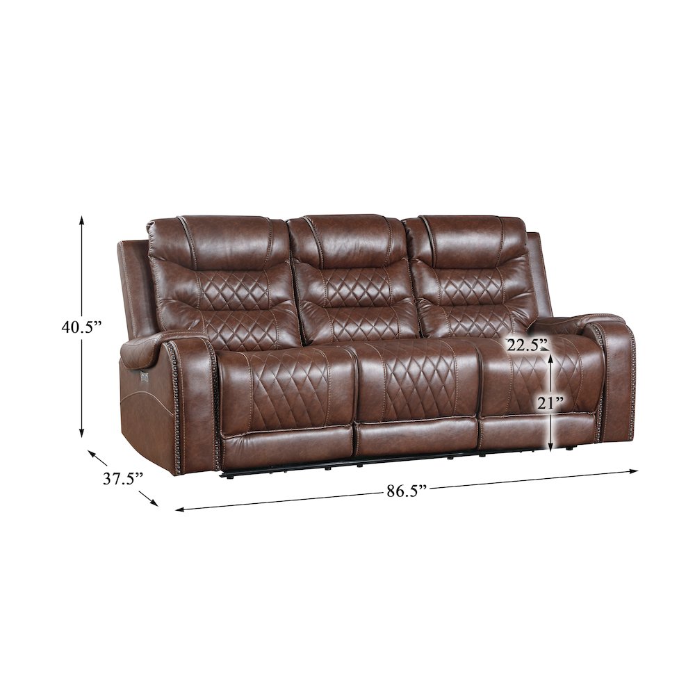 Putnam Faux Leather Power Double Reclining Sofa In Brown. Picture 1