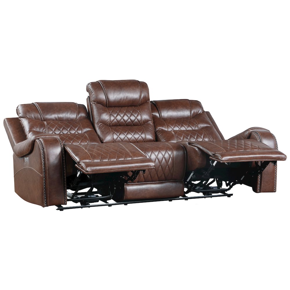 Putnam Faux Leather Power Double Reclining Sofa In Brown. Picture 5