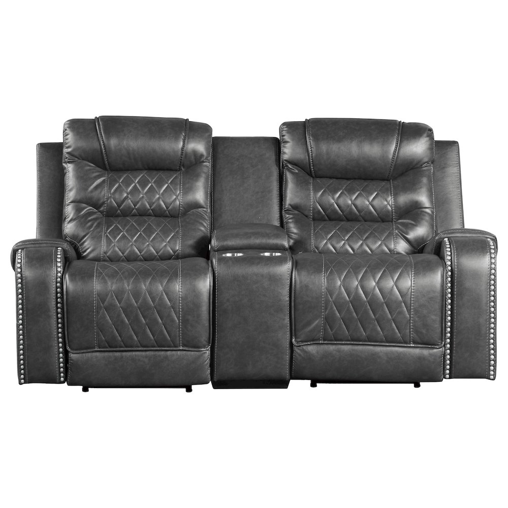 Putnam Faux Leather Power Double Reclining Loveseat In Gray. Picture 3