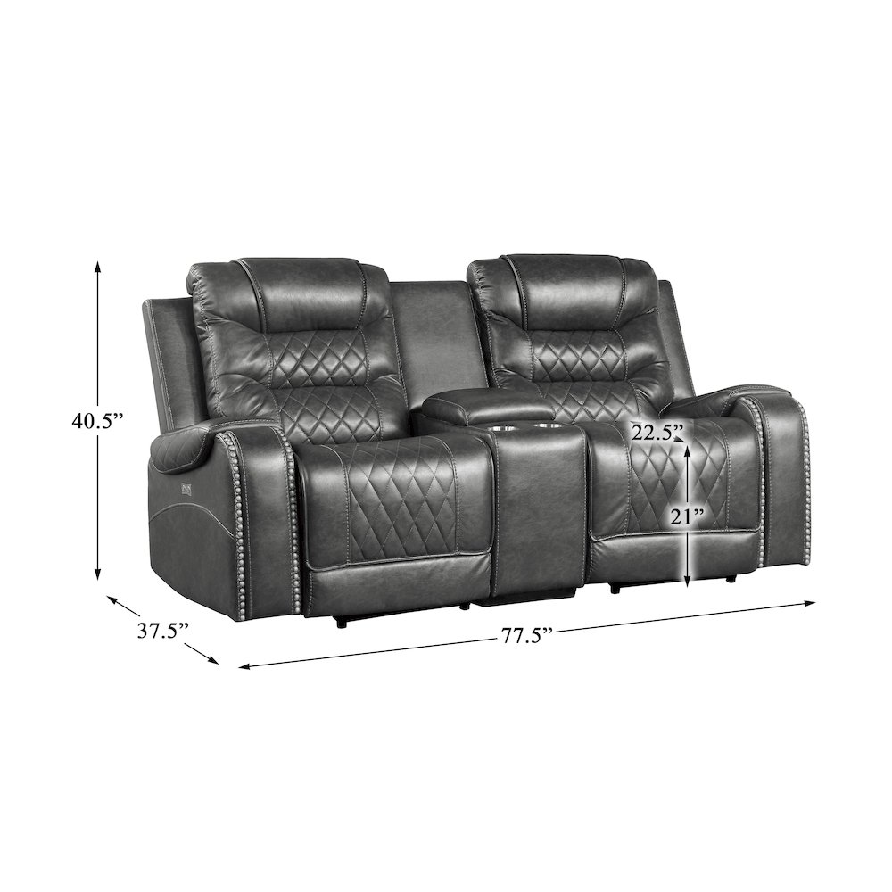 Putnam Faux Leather Power Double Reclining Loveseat In Gray. Picture 4