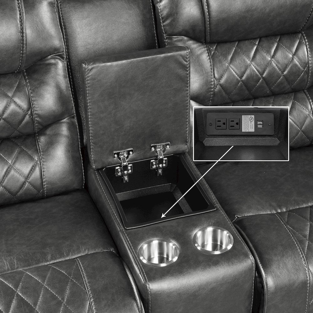 Putnam Faux Leather Power Double Reclining Loveseat In Gray. Picture 5