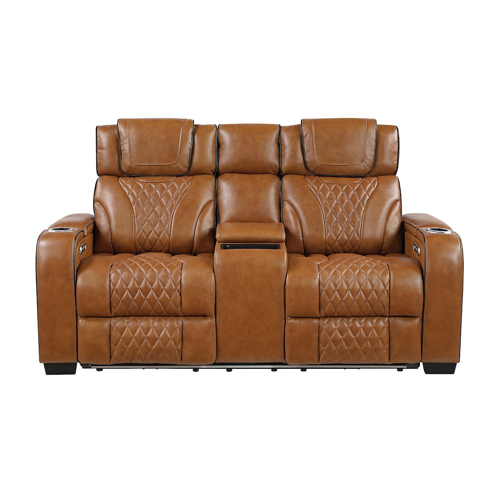 Apex Leather Pwr Double Reclining Love Seat with Center Console in Brown. Picture 4