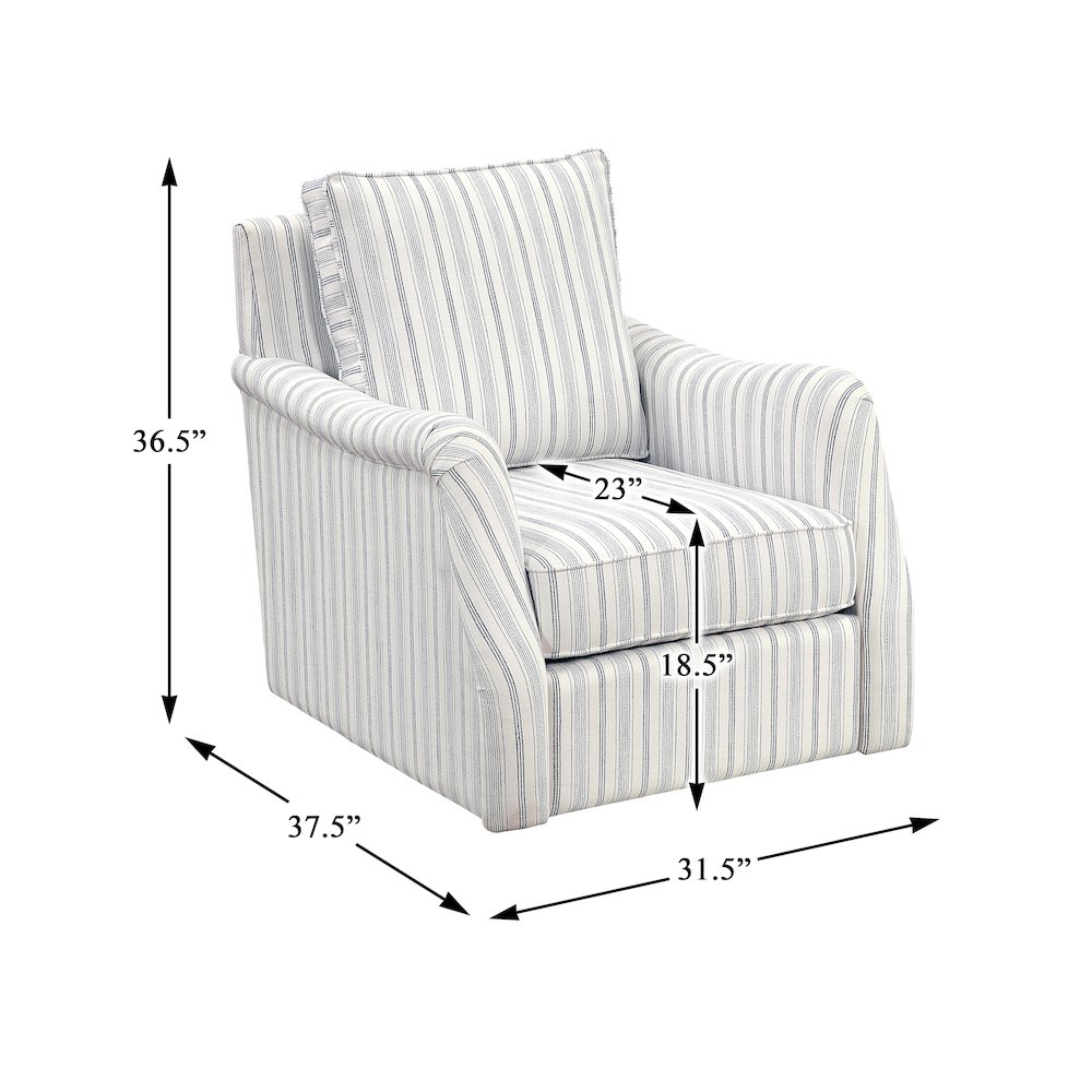 Bowden Textured Swivel Chair in Off White with Blue Stripe Pattern. Picture 5