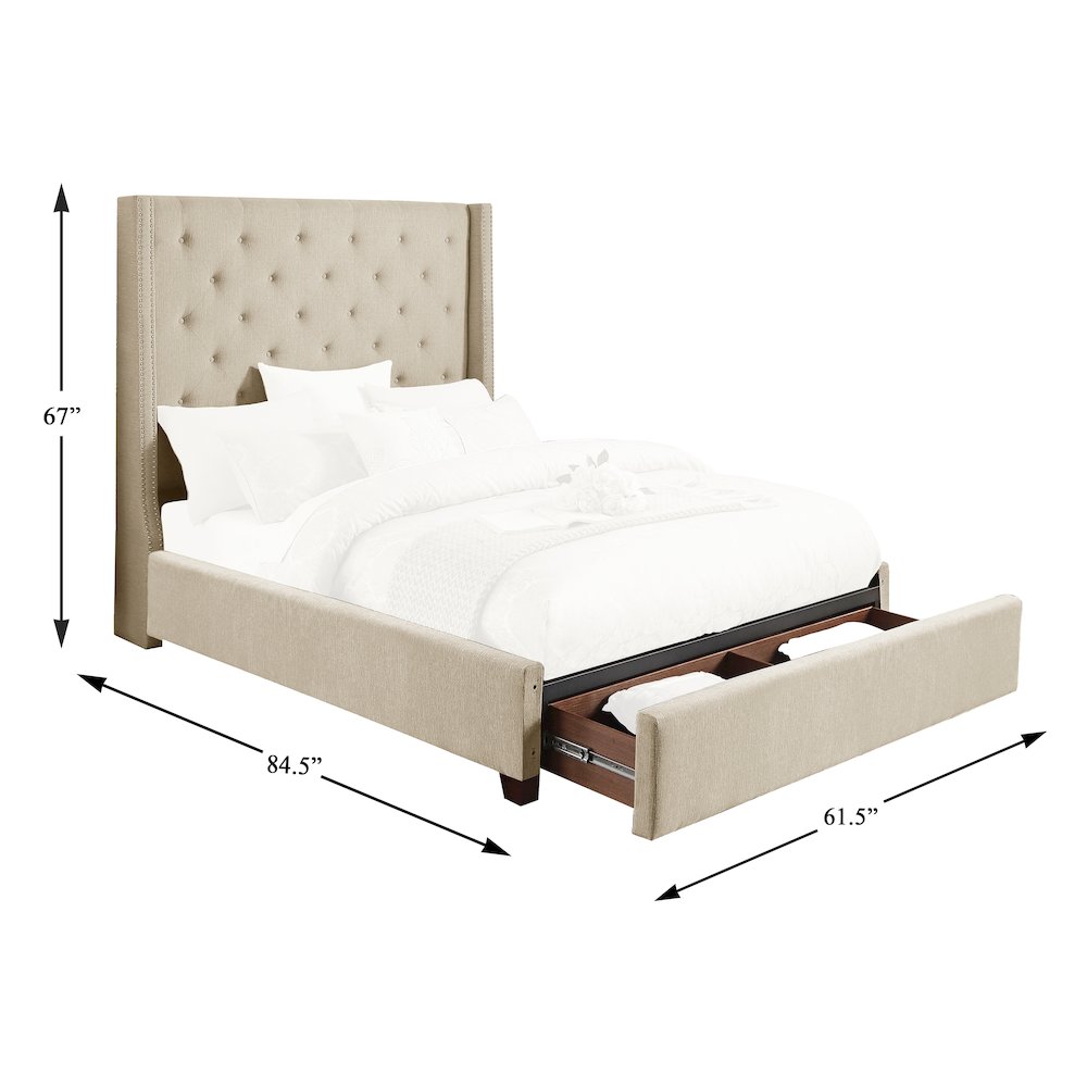 Fairborn Solid Wood Full Platform Bed with Storage Footboard in Beige. Picture 4