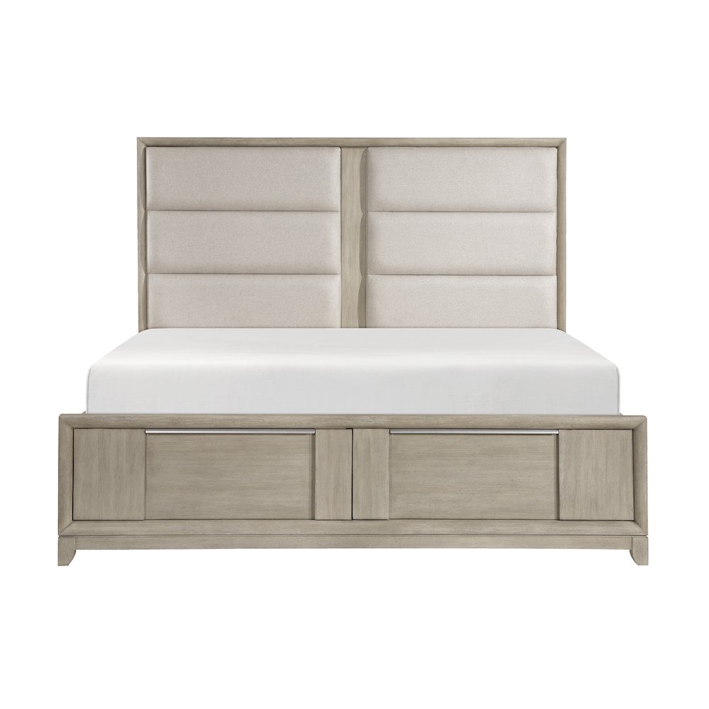 Mckewen Asian Hardwood QN Platform Bed w Footboard Storage in Light Gray. Picture 3
