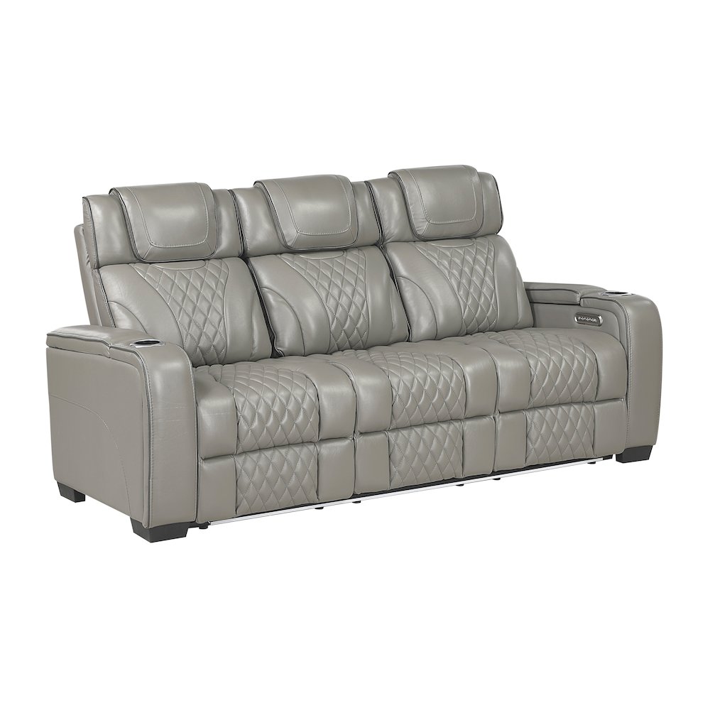 Apex Leather 3pc Set: Sofa, Love, Chair in Gray. Picture 4