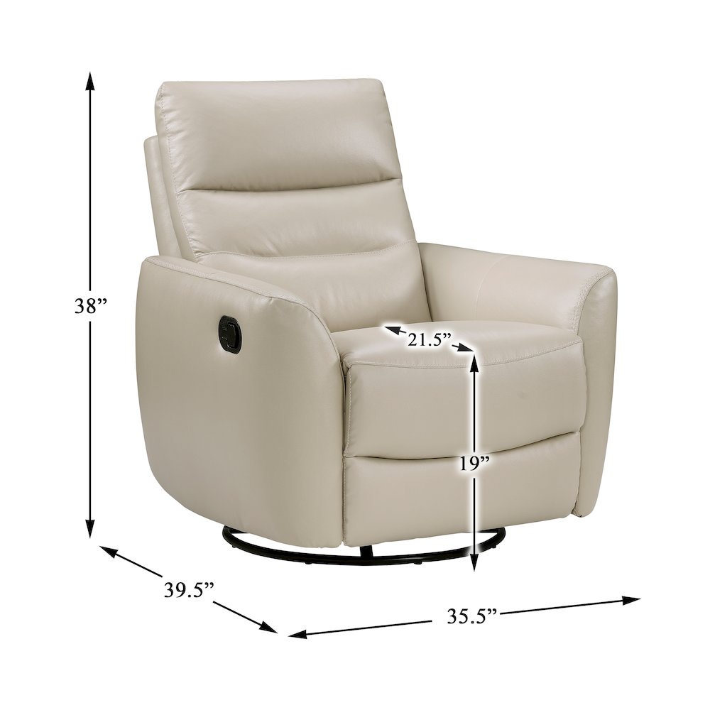 Cassian Leather Swivel Glider Reclining Chair in Taupe. Picture 5