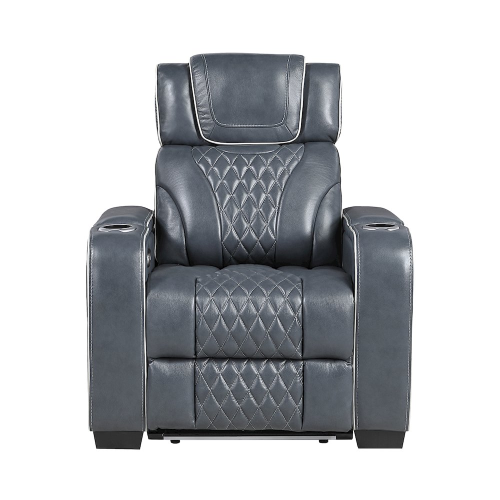 Apex Leather Power Reclining Chair with Power Headrest in Blue. Picture 4