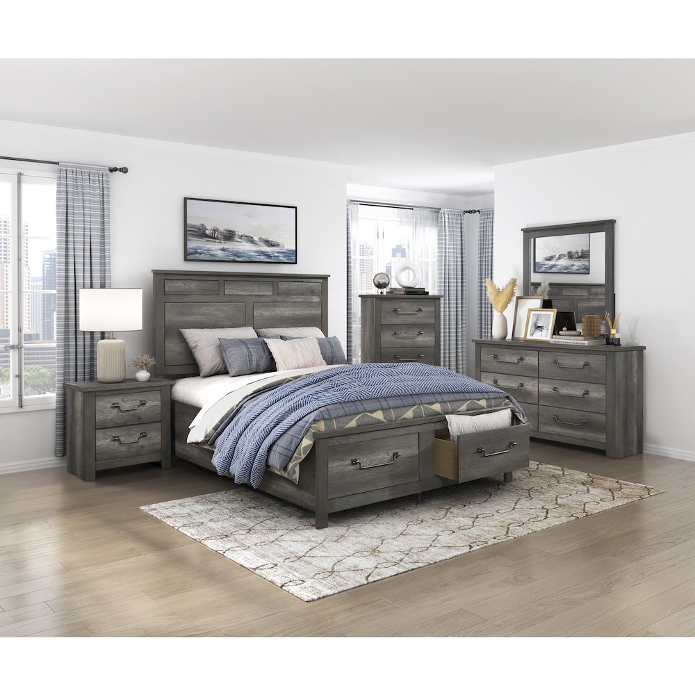 Lenior Asian Hardwood Queen Platform Bed with Footboard Storage in Gray. Picture 3
