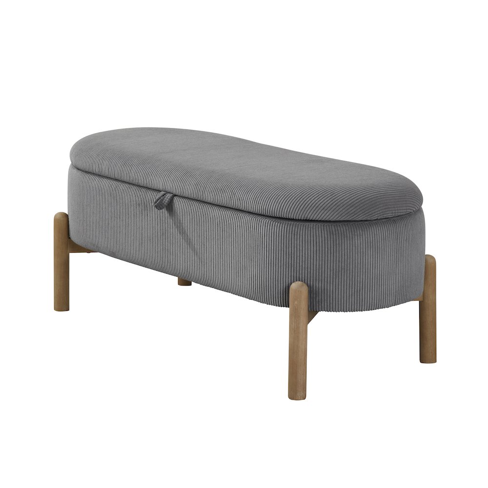 Mavis Corduroy Lift Top Storage Bench in Gray. Picture 1