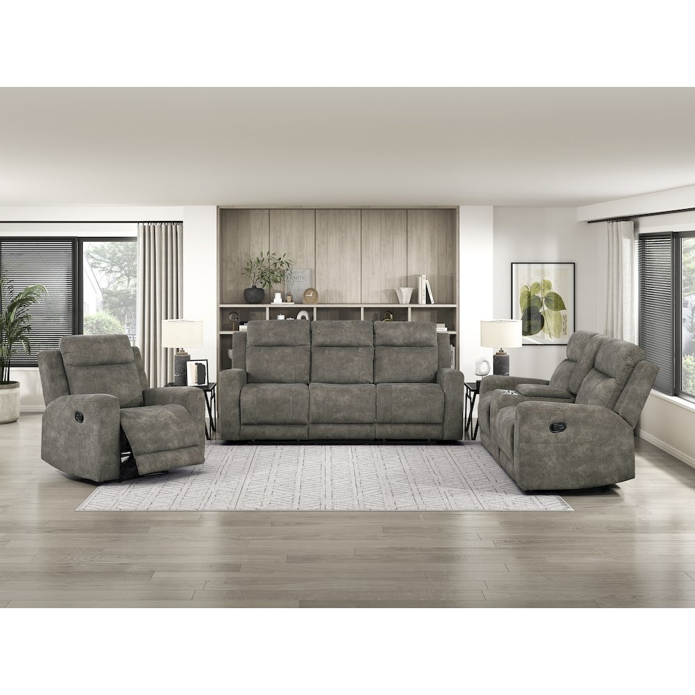Muncie Microfiber Double Reclining Sofa in Brown. Picture 2