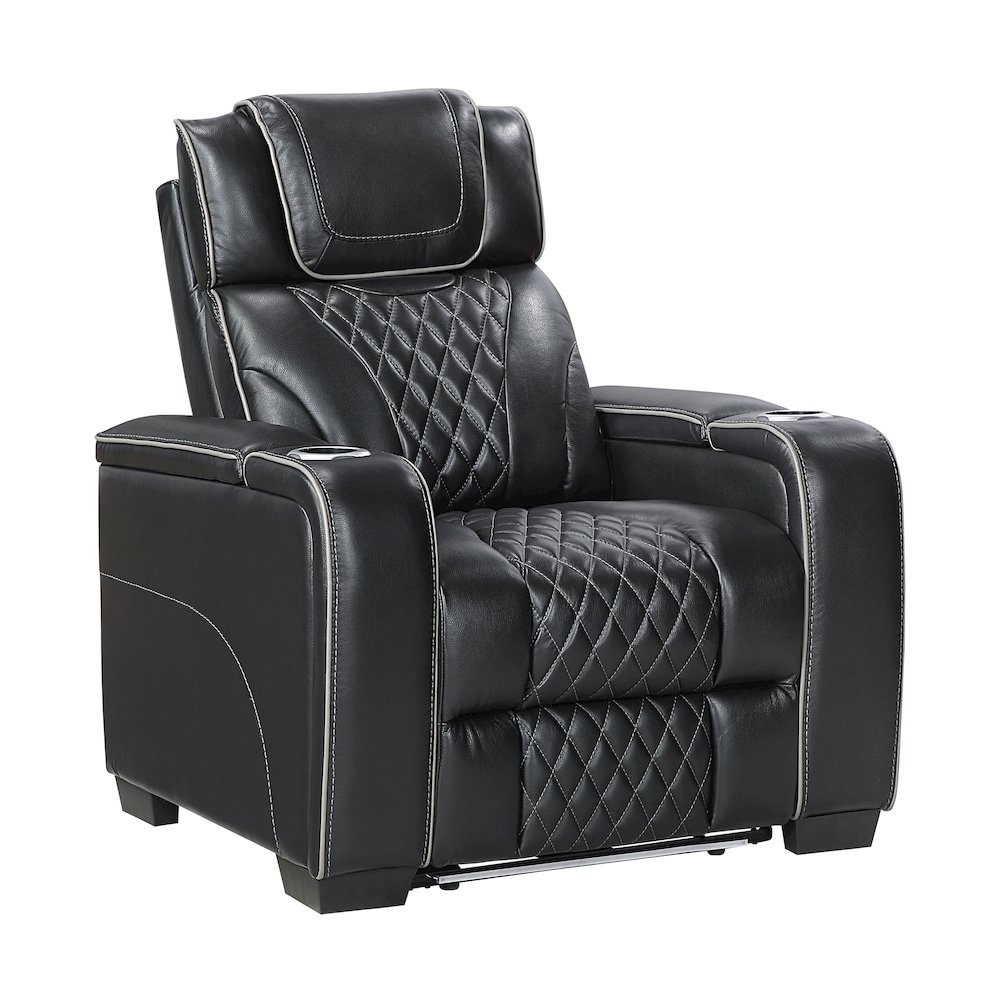 Apex Leather Power Reclining Chair with Power Headrest and Heat in Black. Picture 1