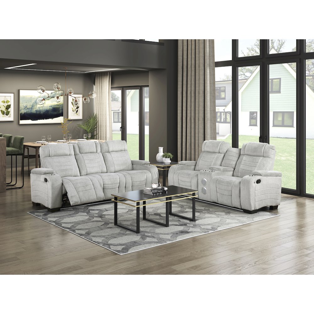 Ronan Microfiber 2pc Set: Sofa, Love in Light Gray. Picture 2
