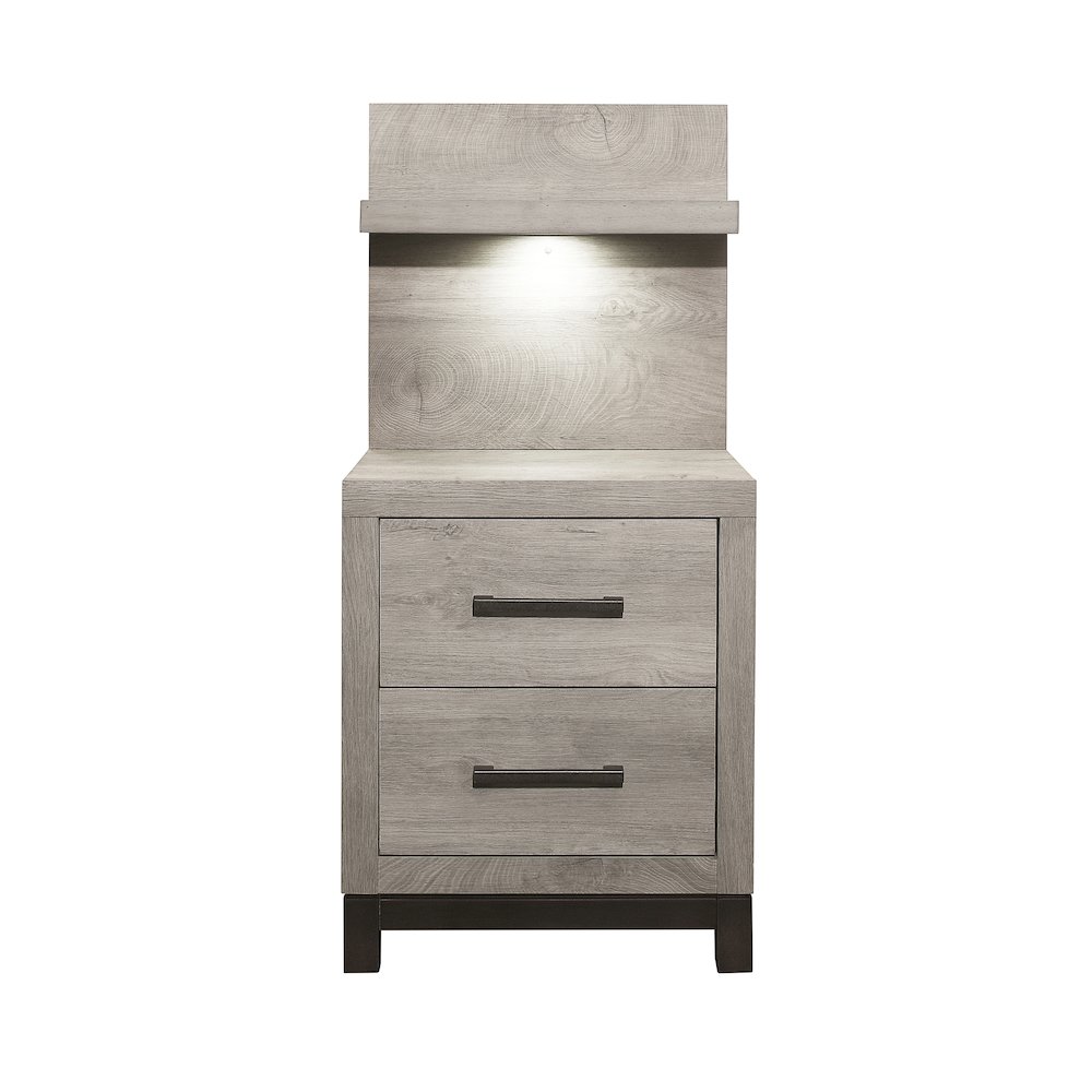 Zephyr Rubberwood Night Stand with Wall Panel in Light Gray. Picture 3