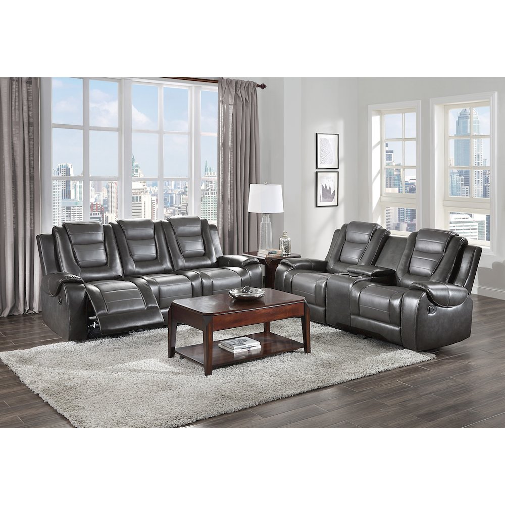 Briscoe F. Leather Dbl Gldr Rclng L.Seat in 2-Tone (L. Gray and D. Gray). Picture 2