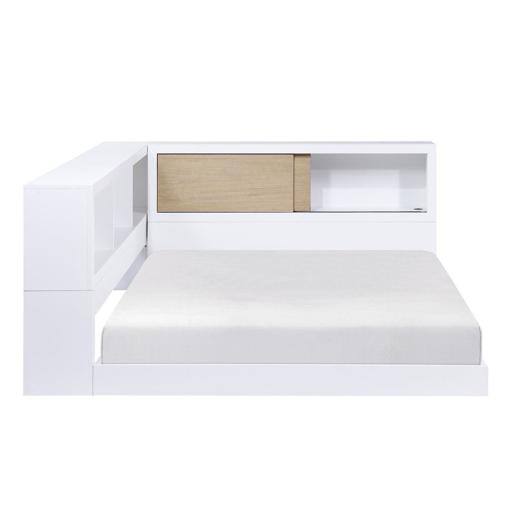 Asker A. Hardwood Full Bookcase Corner Bed in 2-Tone (White and Natural). Picture 8