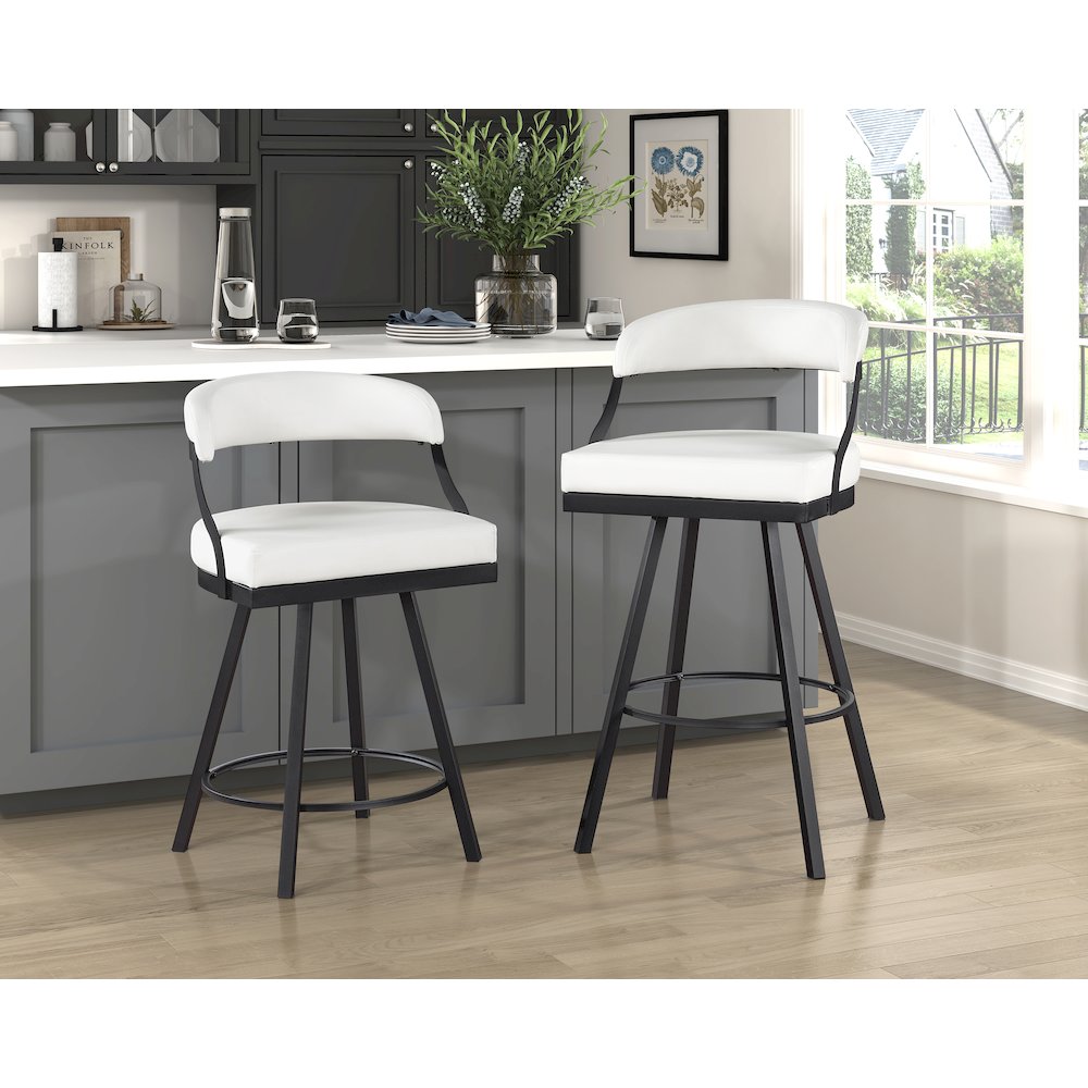 Crowley Faux leather Swivel Pub Height Chair in White. Picture 2