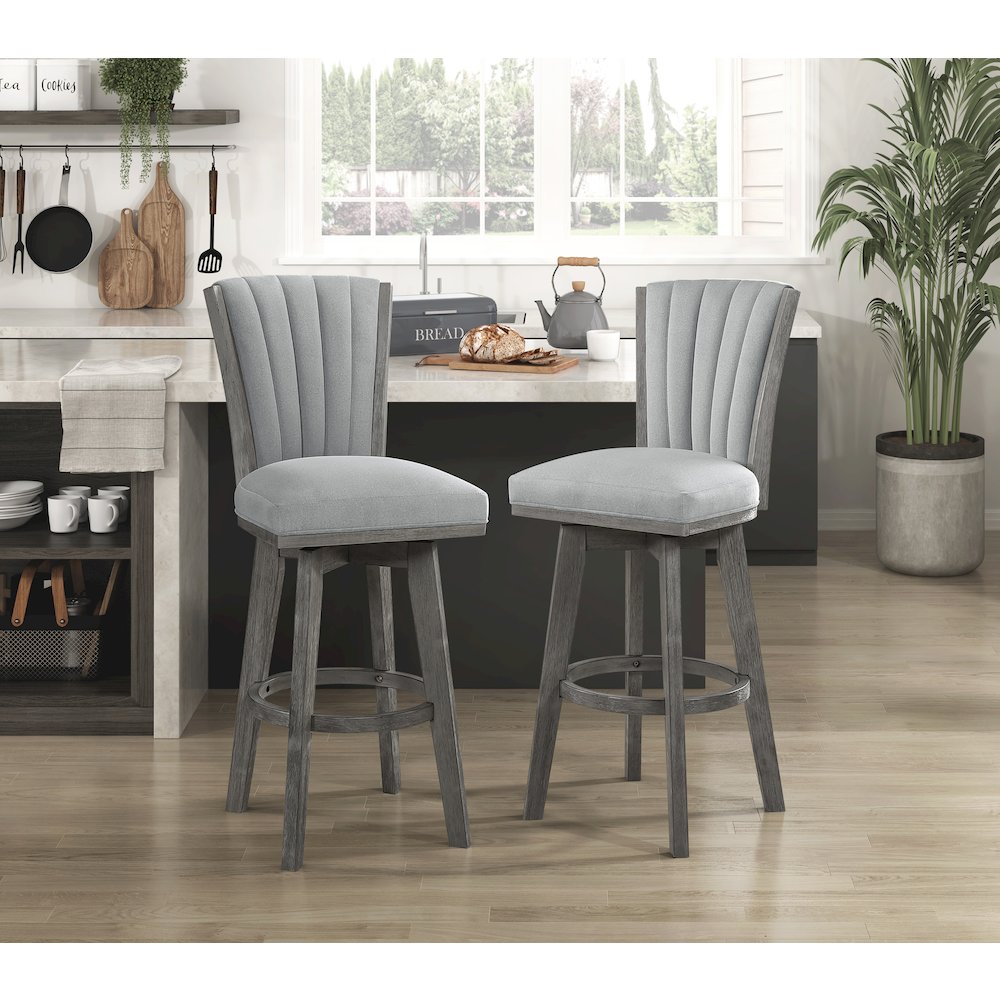Corvallis Velvet Pub Height Swivel Stool, set of 2 in Gray. Picture 2