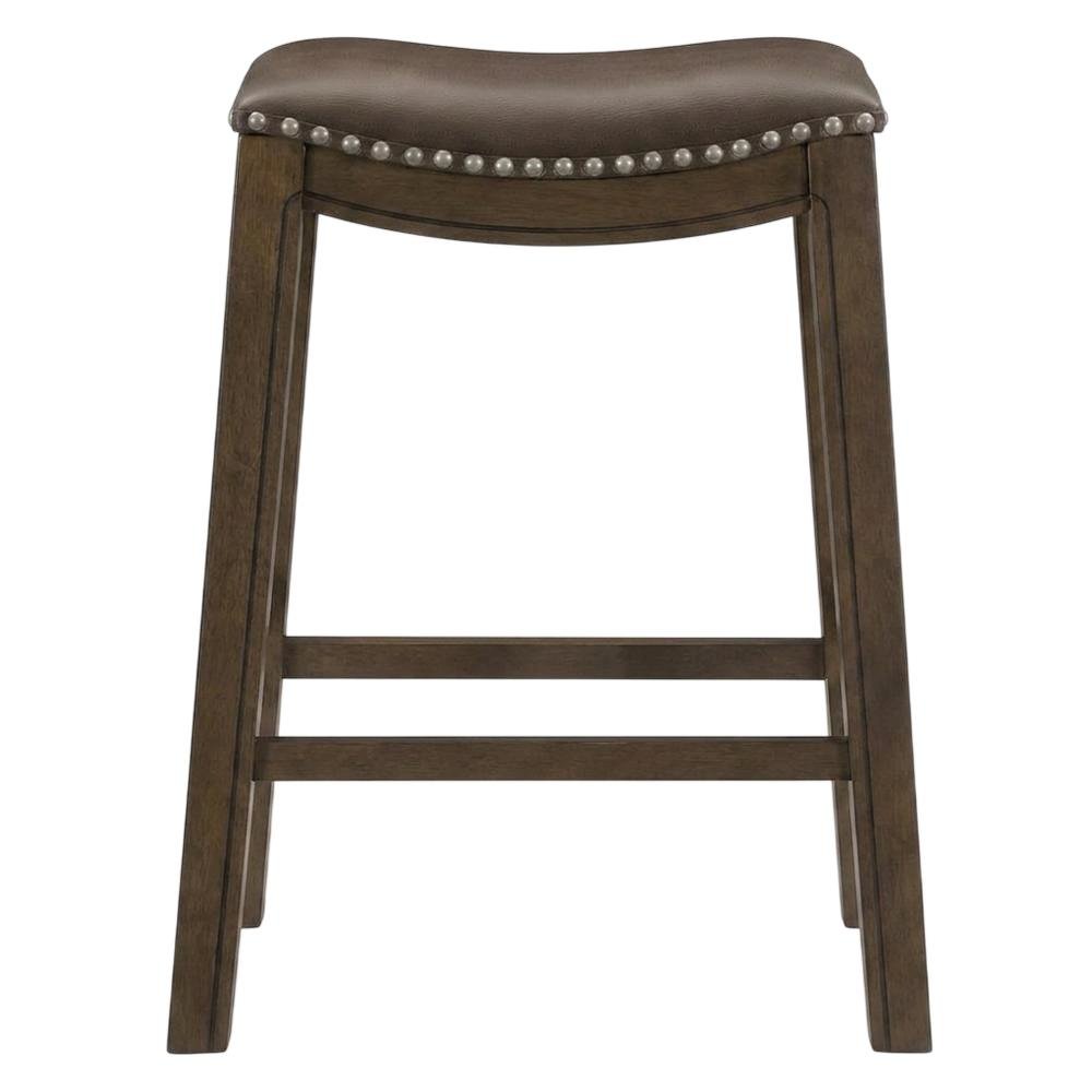 Ordway Solid Wood Backless Bar Stool with Saddle Seat for Kitchen Island, Brown. Picture 1