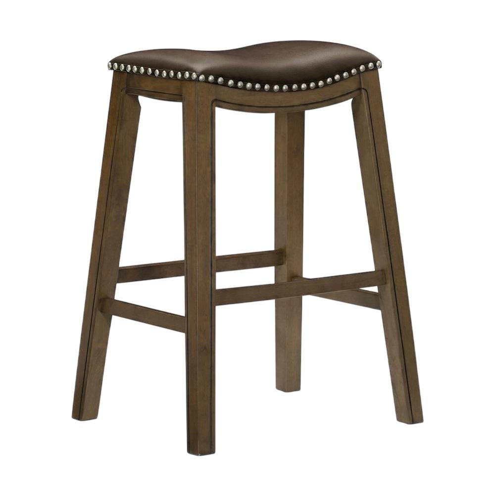 Ordway Solid Wood Backless Bar Stool with Saddle Seat for Kitchen Island, Brown. Picture 3
