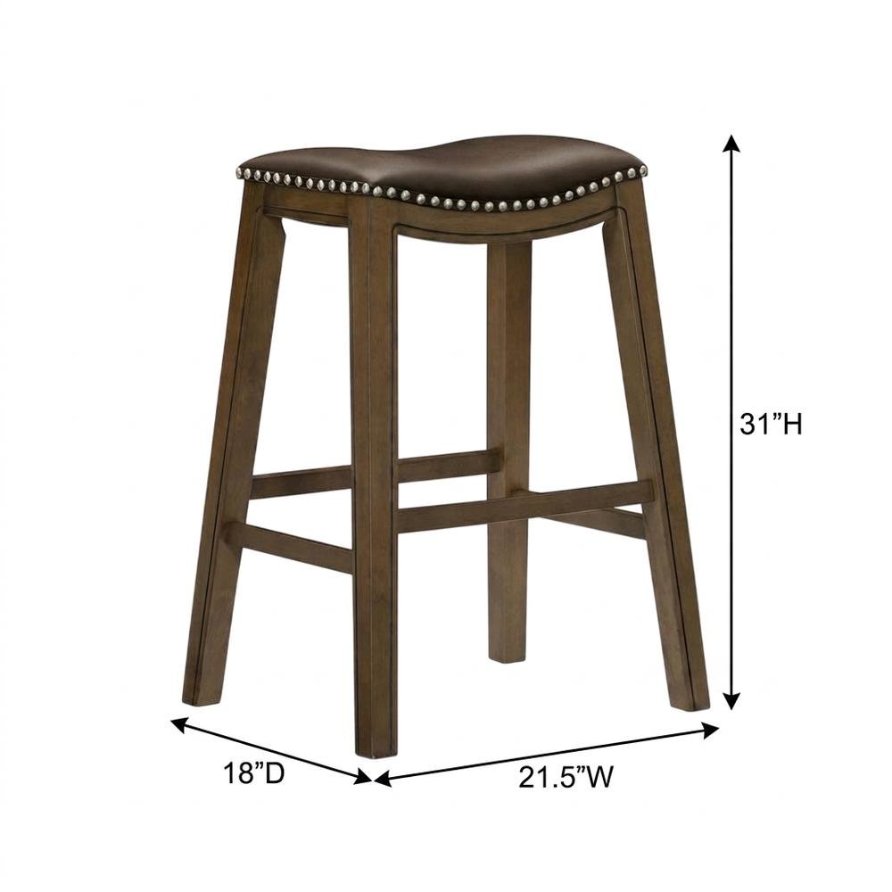Ordway Solid Wood Backless Bar Stool with Saddle Seat for Kitchen Island, Brown. Picture 5
