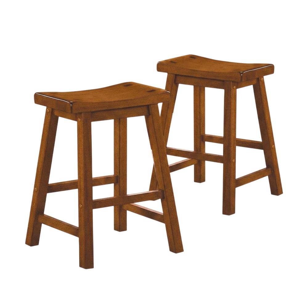 Saddleback Solid Wood Counter Stool with Saddle Seat, Oak, Set of 2. Picture 1