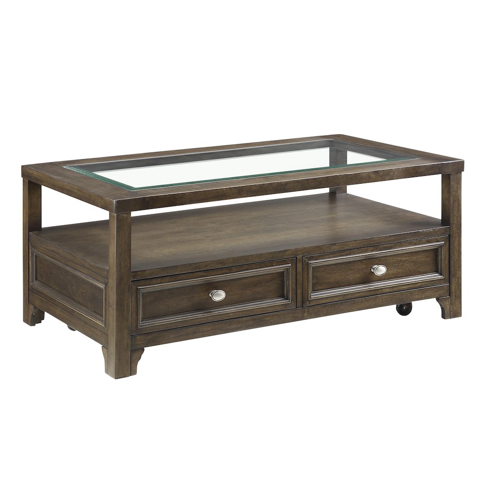Auburn Asian Hardwood Cocktail Table in Charcoal Brown. Picture 1
