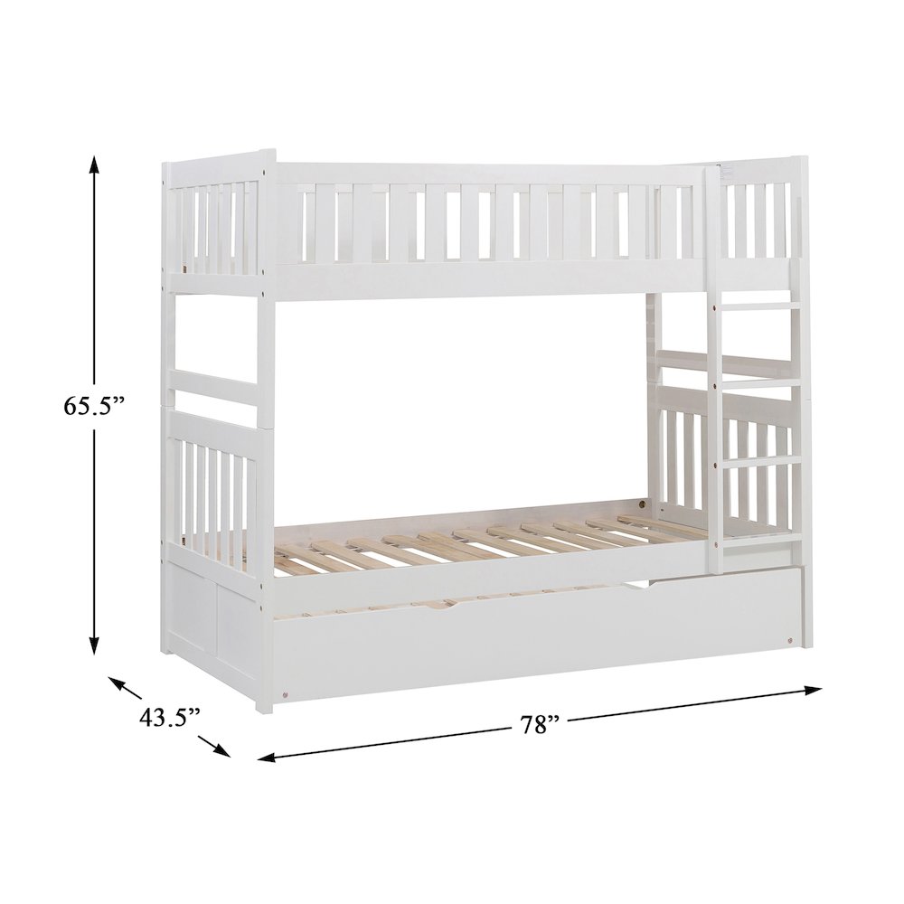 Galen Pine Twin Over Twin Bunk Bed with Trundle Bed in White. Picture 5