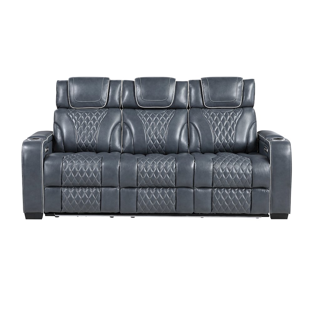 Apex Leather 3pc Set: Sofa, Love, Chair in Blue. Picture 4