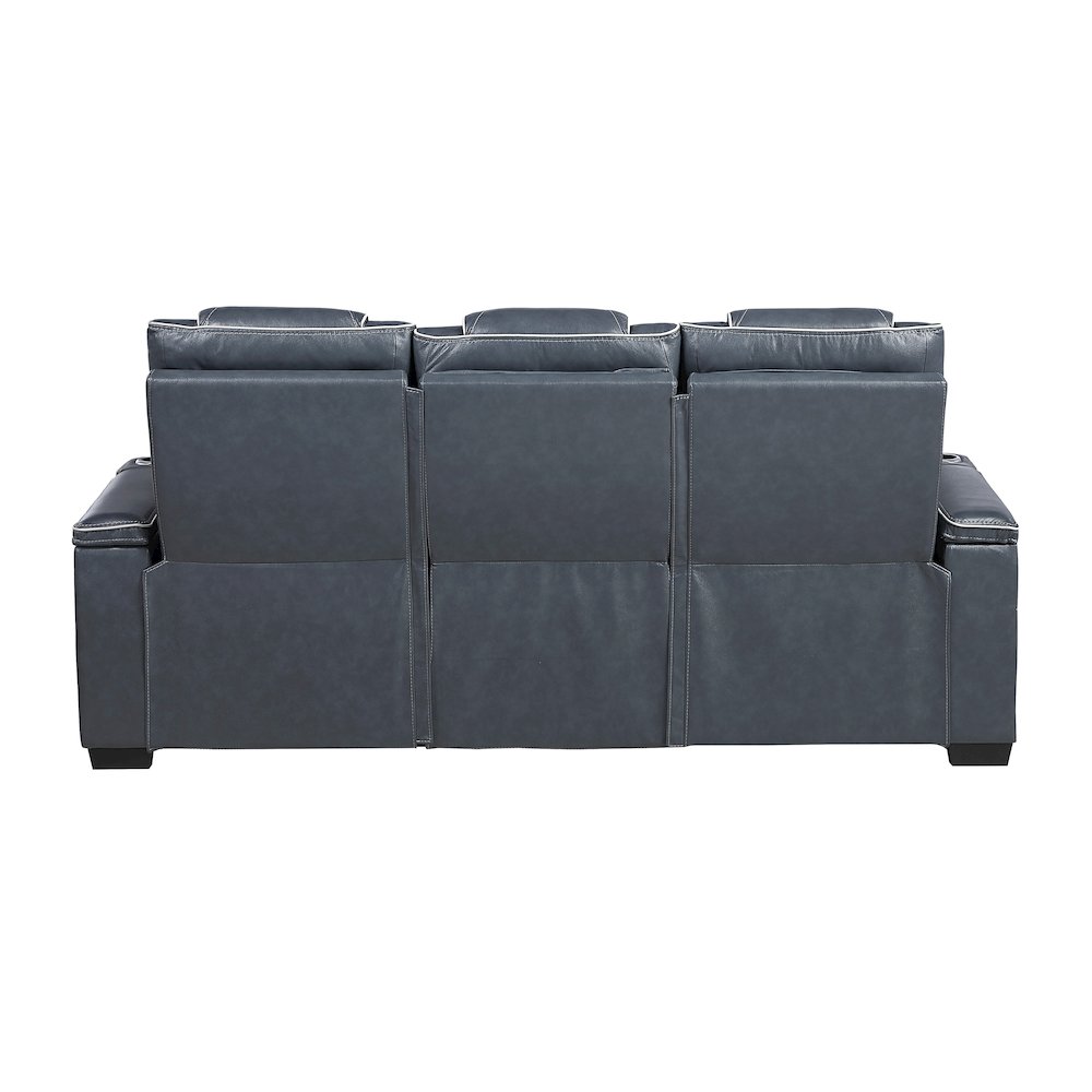 Apex Leather Power Double Reclining Sofa with Power Headrests in Blue. Picture 3