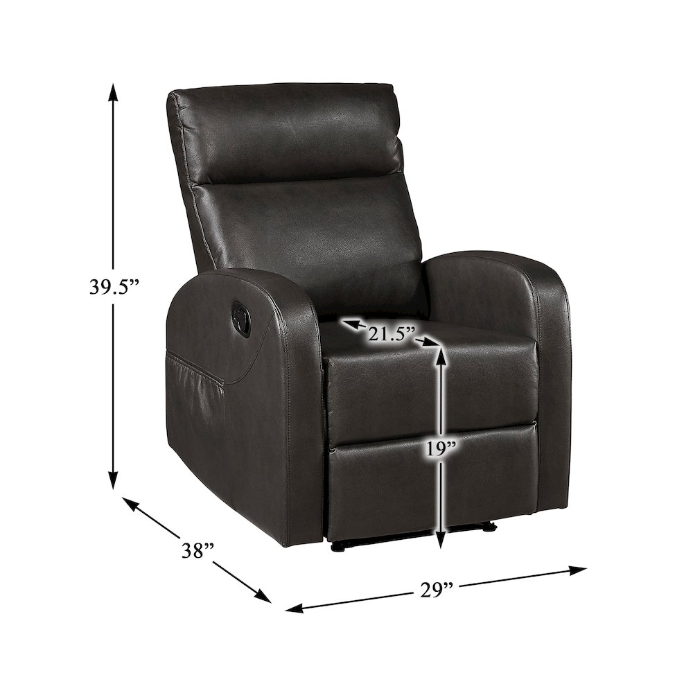 Allen Faux Leather Reclining Chair in Espresso. Picture 4