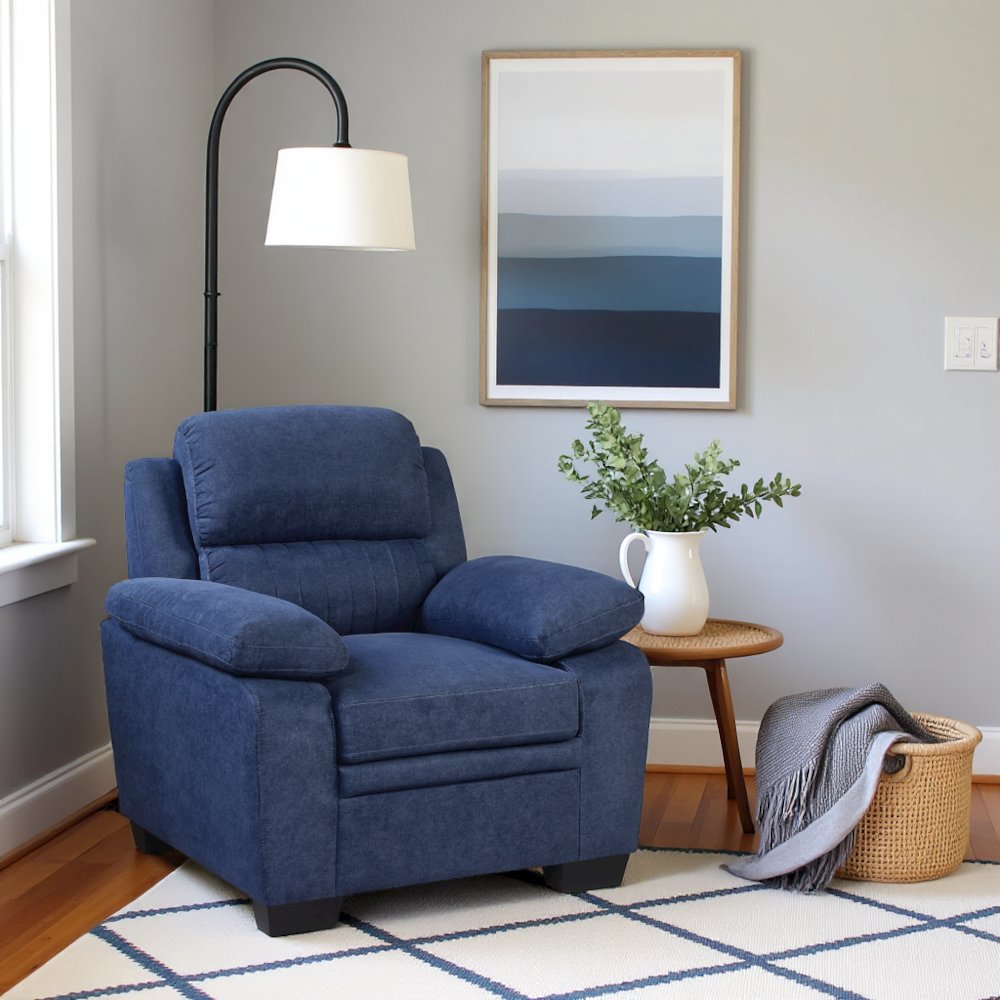 Blue Accent Arm Chair with Comfy Cushions for Living Room Seating. Picture 2