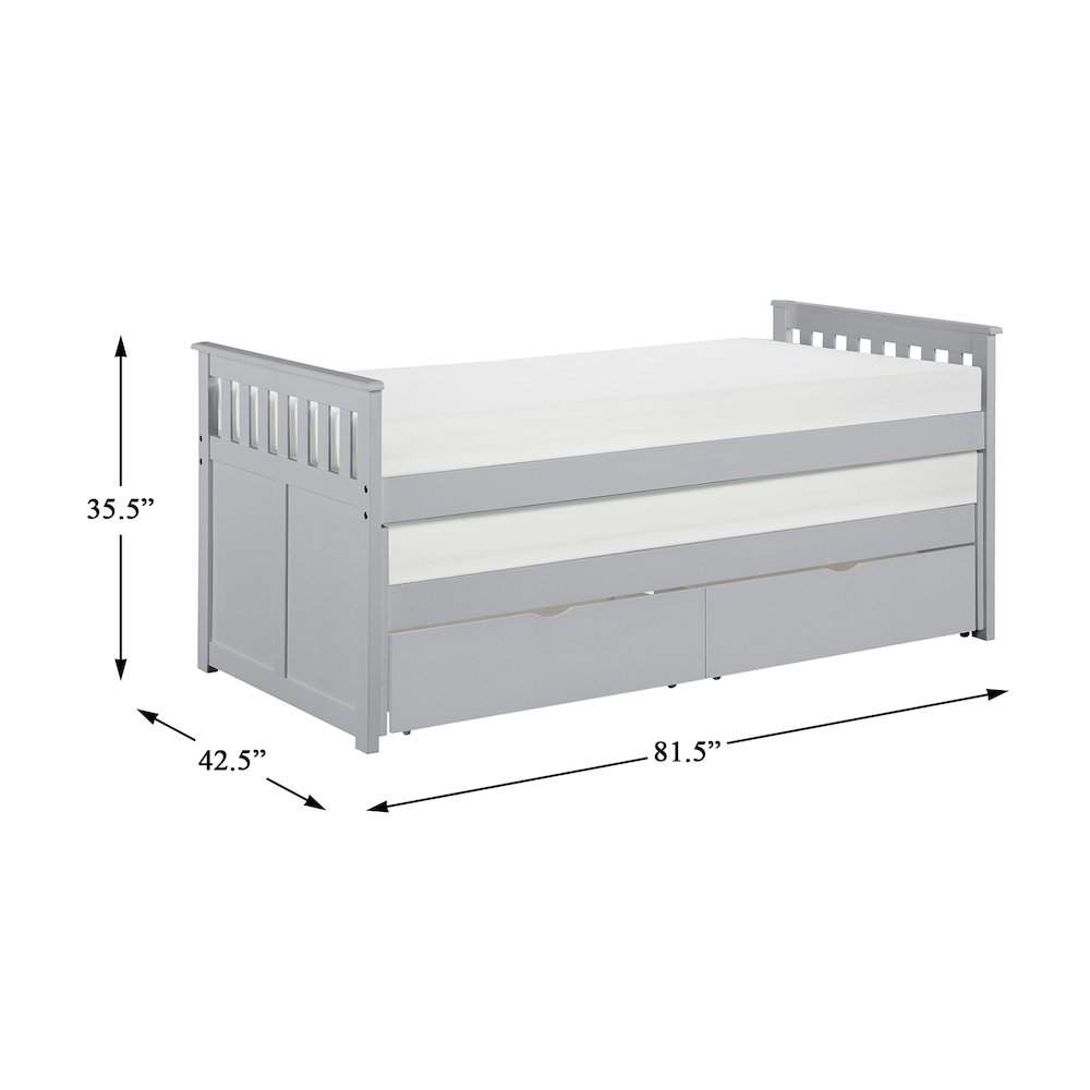 Orion Pine Twin/Twin Bed with Storage Boxes in Gray. Picture 4