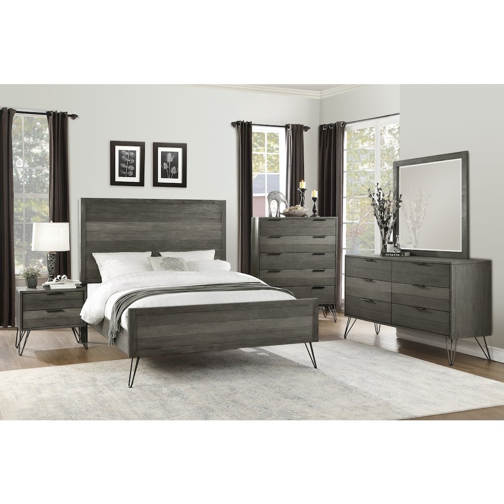 Urbanite Asian Hardwood Full Bed in 3 Tone Gray. Picture 3