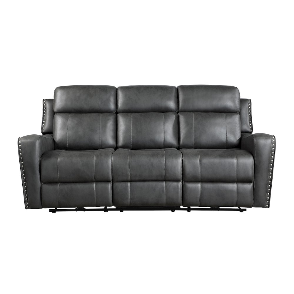Kellen Microfiber Power Double Reclining Sofa in Smoky Gray. Picture 4