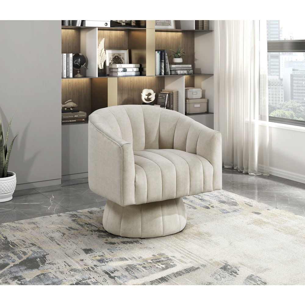 Lonita Velvet Swivel Chair in Taupe. Picture 2