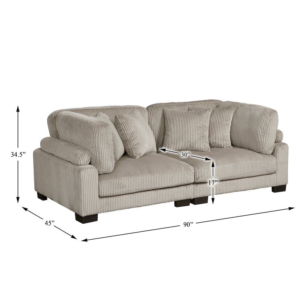 Traverse Corduroy Love Seat in Taupe. Picture 4